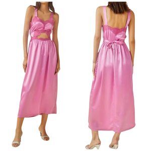 Tach Helen Pink Satin Lace Midi Dress Large NWT Adjustable Straps